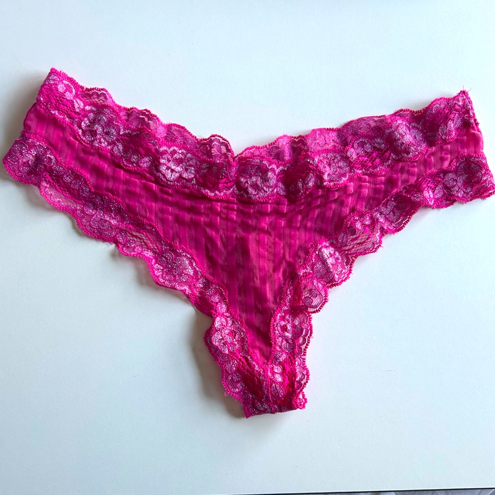 Victoria’s Secret very sexy sheer lace thong metallic L